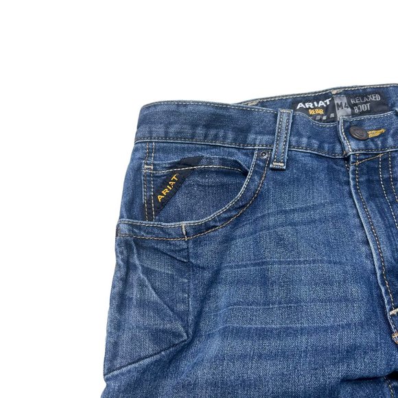 Ariat M4 Rebar Relaxed Boot Jeans Mens 32 X 32 Medium Wash Western Frayed Denim - Picture 6 of 9